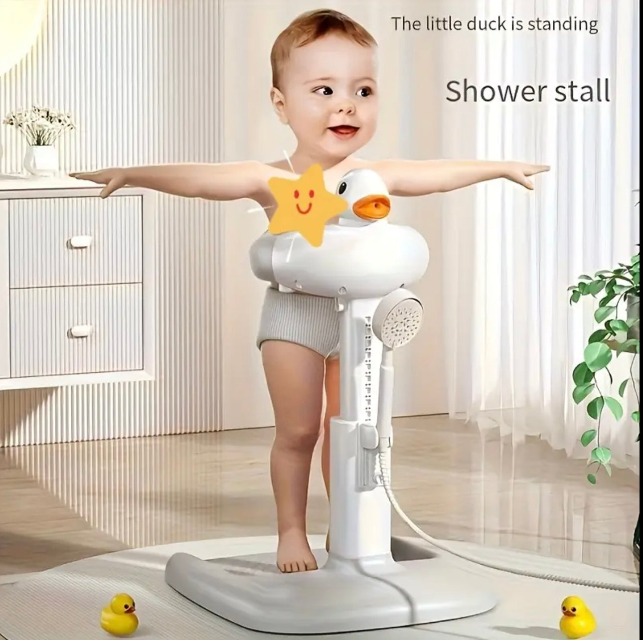 Stehende Baby-Dusche mit Enten-Design – Tragbare Kinder-Duschstation mit höhenverstellbarem Dusch halter