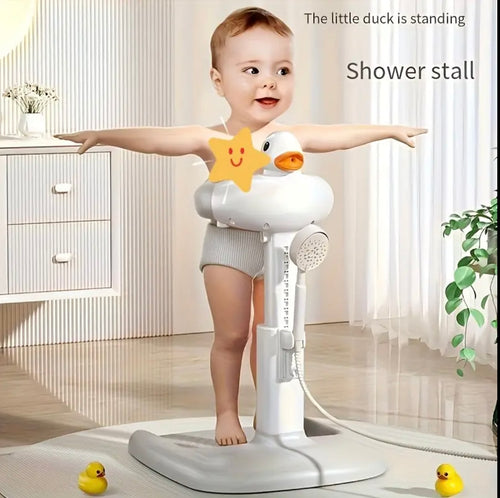 Stehende Baby-Dusche mit Enten-Design – Tragbare Kinder-Duschstation mit höhenverstellbarem Dusch halter